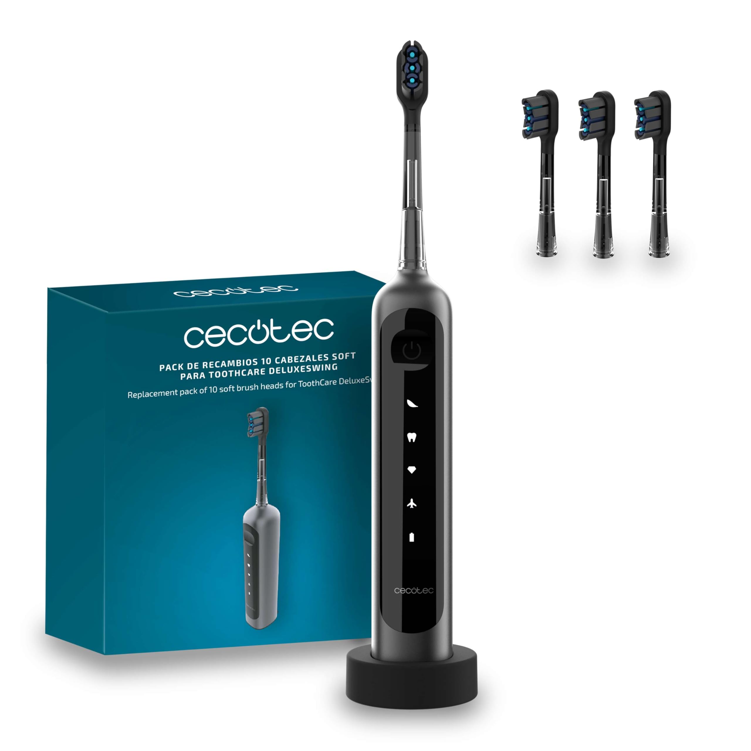 Cecotec Brosse à Dents Électrique Sonique avec Oscillation 60° ToothCare DeluxeSwing. 3 Modes Personnalisés, Légère et Compacte, Autonomie 40 Jours, 3 Têtes de Rechange, IPX7