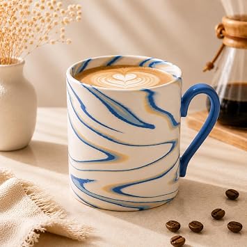 ONE ART Handmade Ceramic Mug Unique Marble Glaze Coffee Cup, One-of-a-Kind Designer-Original Mug for Coffee & Tea, Giftable Art Piece, 12 oz 350 ml