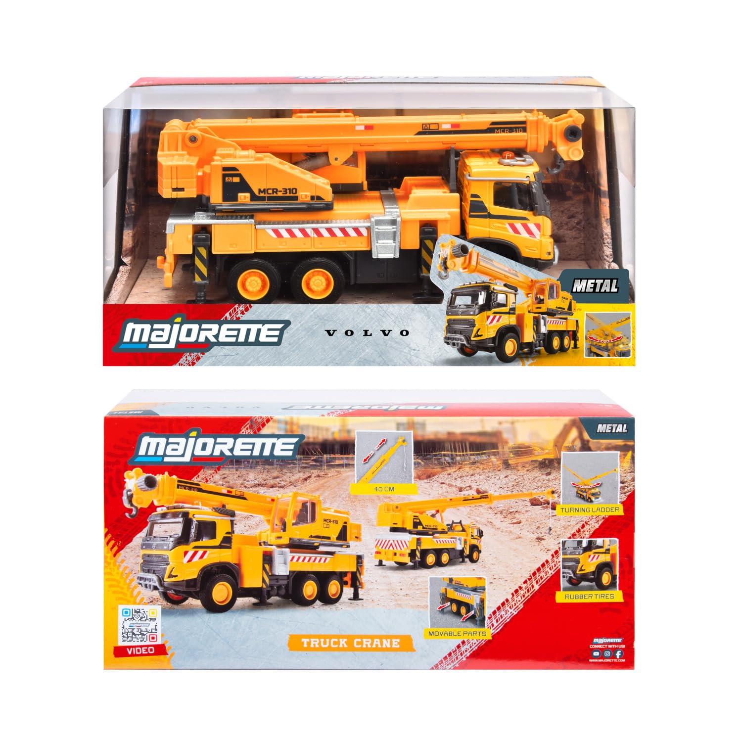 Majorette Wózek dźwigowy Volvo FMX Truck Crane (22 cm) – duży pojazd budowlany z wysuwanym ramieniem dźwigowym, wciągarką linową, wolnym biegiem i gumowymi oponami, zabawka dla dzieci od 3 lat