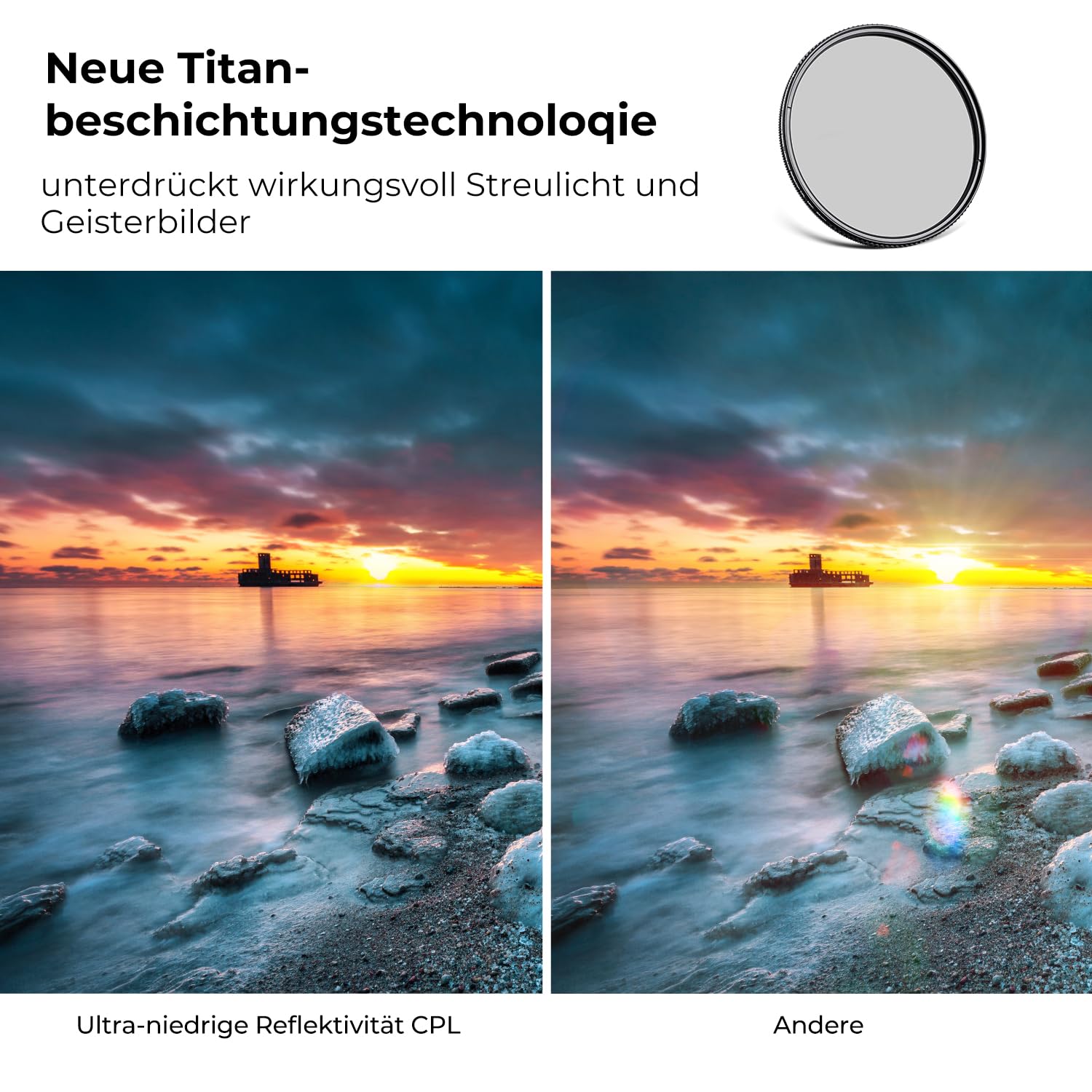 K&F CONCEPT Filter 82mm Ultra-niedrige Reflexion Polfilter CPL Polarisationsfilter Optisches Glas mit Multi-Nano-Beschichtung (Nano-Xcel)