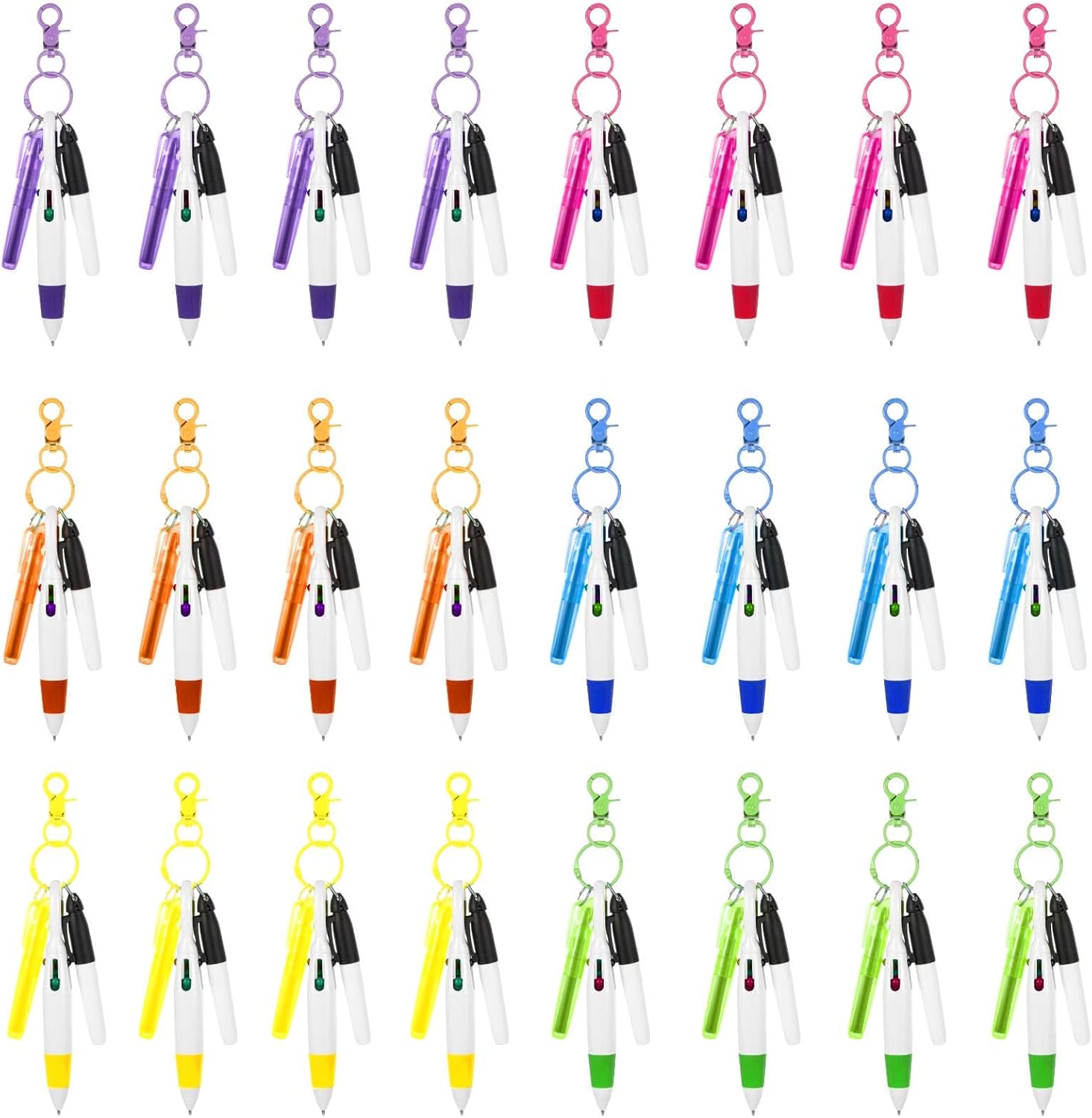 Dimeho 24 Sets Nurse Pens Include Mini Highlighter Retractable Shuttle Ballpoint Pen Permanent Marker Pen Keychain Clip for Nursing Student School Staff