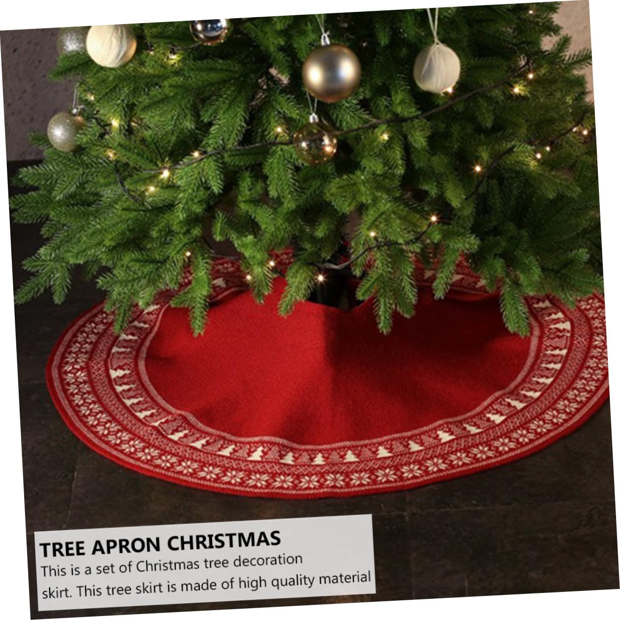 Sosoport Weihnachtsbaumschürze aus Gestricktem Material mit Schneeflocken und Baum-Elementen Dekorationsdecke für Weihnachtsbaum und Feiertage