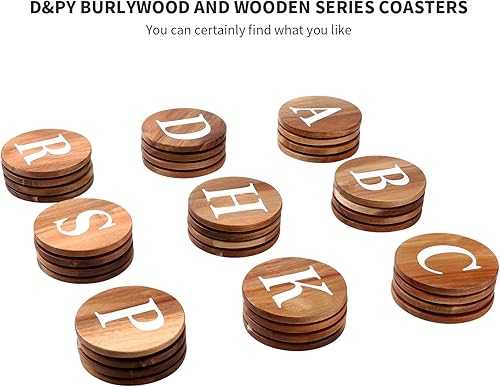 Miniatura 7 de Juego de posavasos de madera, posavasos de madera natural con letras para bebidas, juego de 4 posavasos de madera, posavasos de boda, posavasos