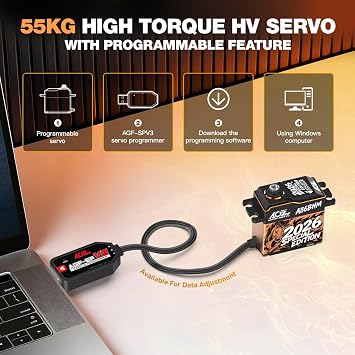 AGFRC 55KG RC-Steering-Servo-Motor High-Torque - Full Metal Gear Programmable Brushless Digital Servo for 1/8 1/10 RC Cars, Trucks (A86BHM 2026 Special Edition)