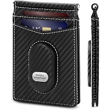 GAOCHALE Slim Bifold Wallet for Samsung Smarttag2 Genuine Leather Minimalist Wallet Compatible with Samsung Tag RFID Blocking Card Holder with ID Windows | Money ClipCarbon