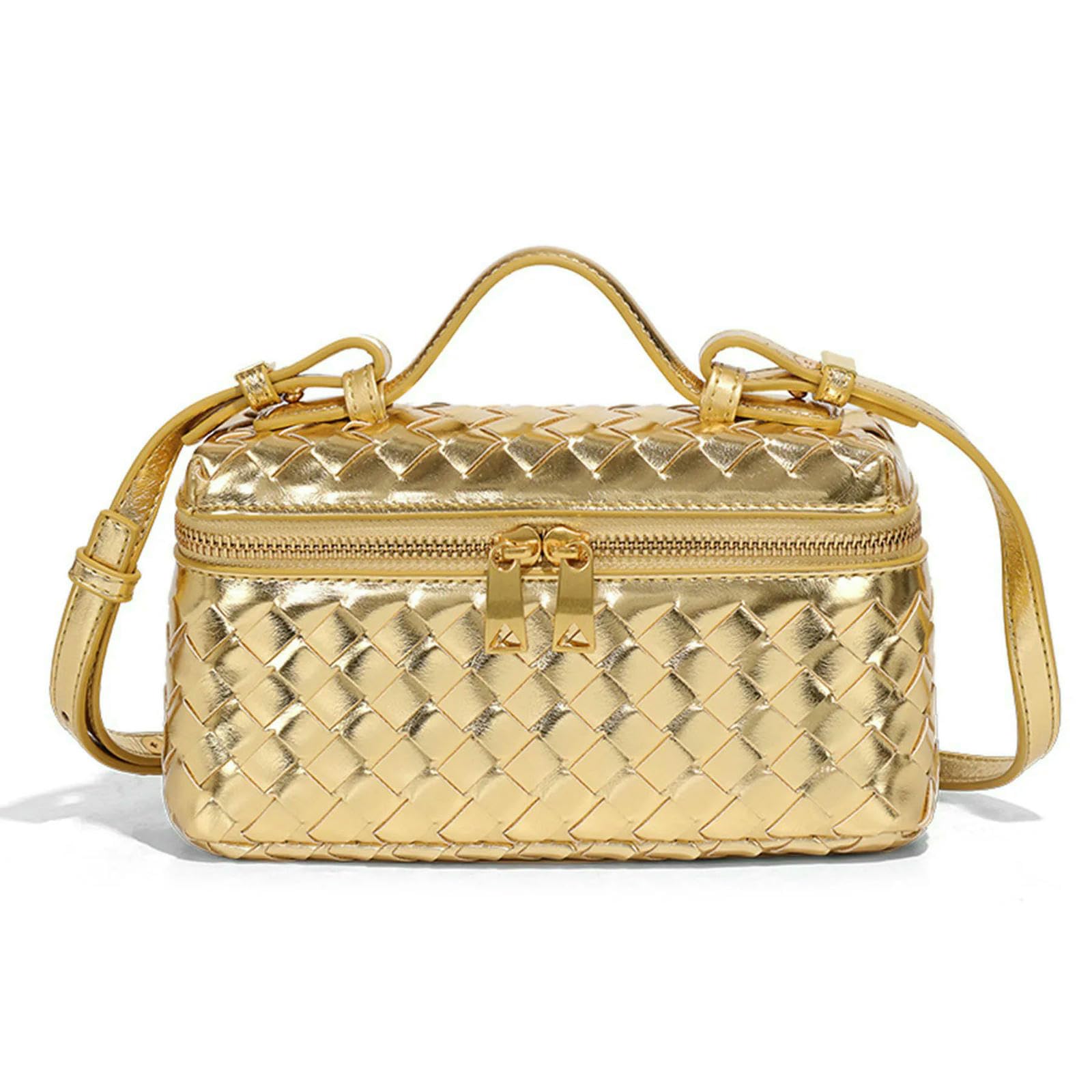 Gyios Women's Gold Handbags For Hand Woven Lunch Bag Fashionableversatile Trendy Makeup Held Singleshoulder Crossbody Bag