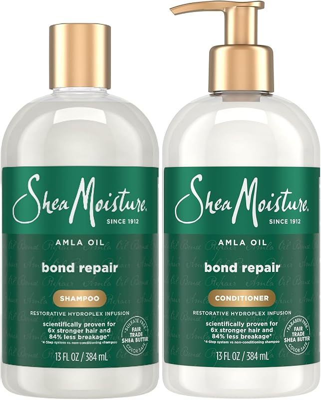 Champú y acondicionador SheaMoisture, aceite de Amla, tratamiento de reparación de enlaces para cabello seco y dañado, productos antiencrespamiento para cabello rizado, 13 oz cada uno