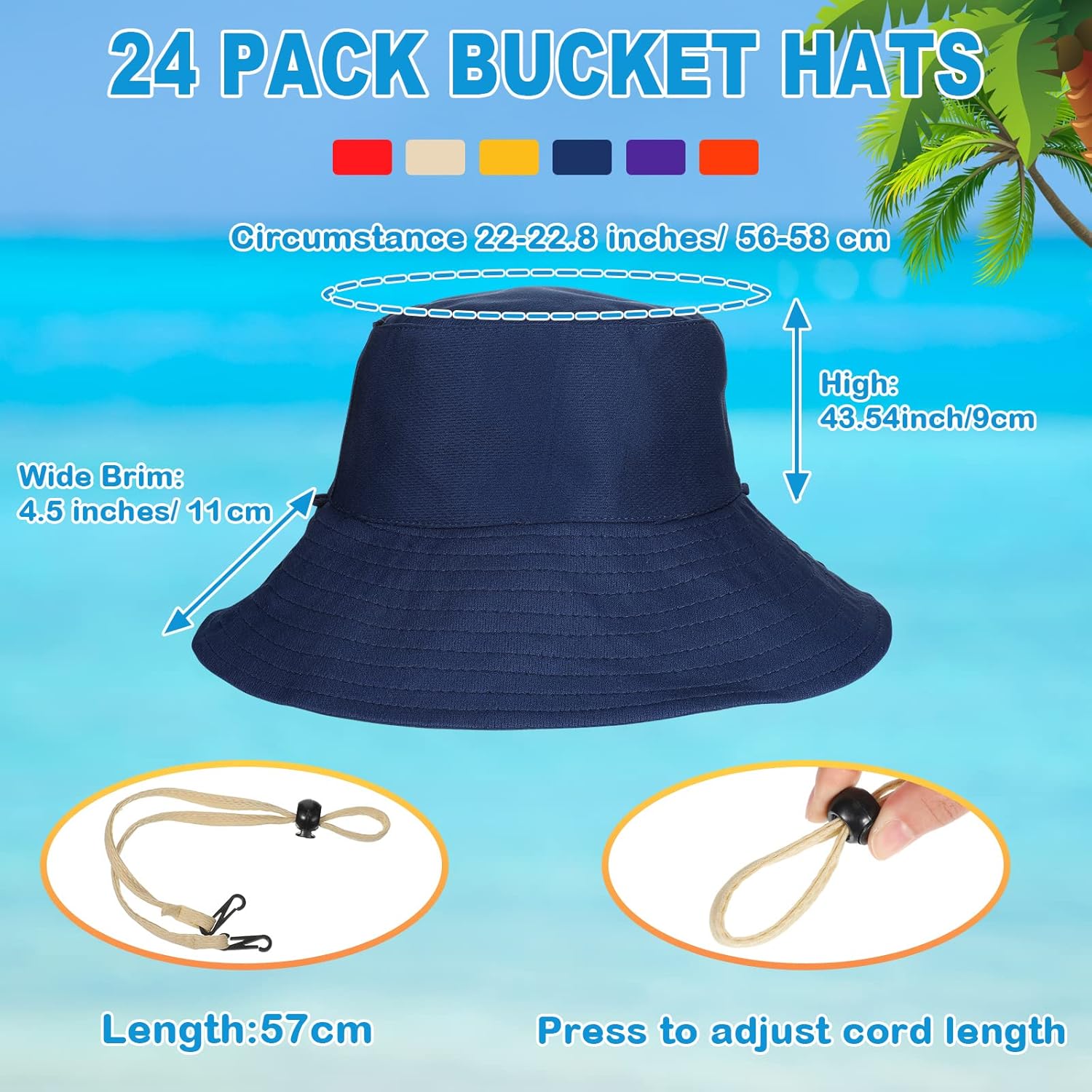 Xuhal 24 Pcs Wide Brim Bucket Hats for Women Bulk UPF 50+ UV Sun Hats Beach Summer Solid Color for Holiday