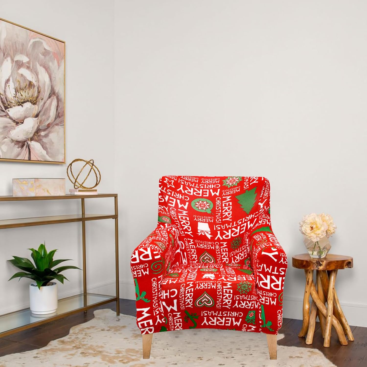 Christmas Banquet Armchair Slipcover Christmas Printed Chair Covers Soft Arm Chair Cover Armchair Sofa Covers Stretch Chair Cover Furniture Protector for Living Room (C)