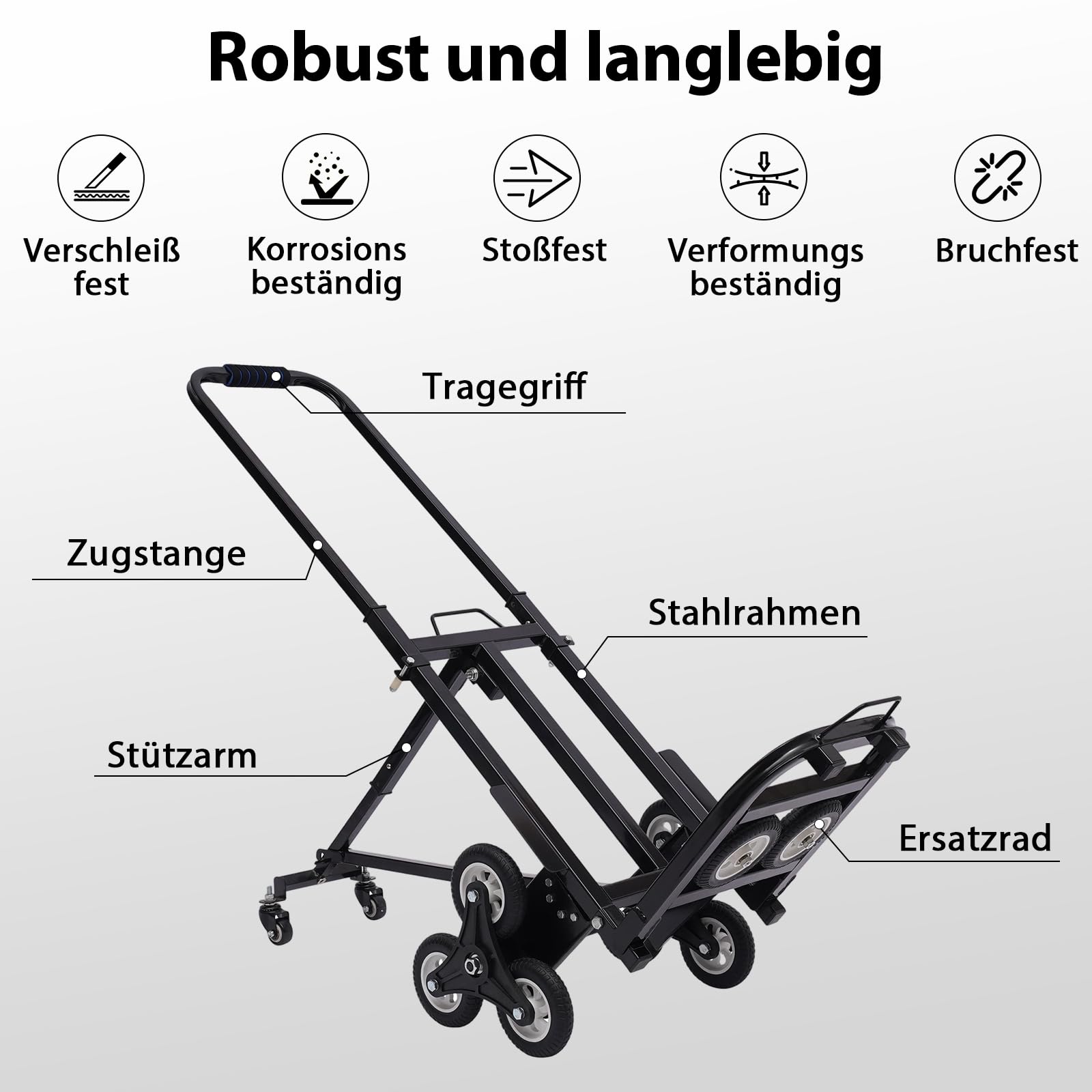 Schwerlast Sackkarre Klappbar 150kg Treppensteiger Transporter Treppensackkarre Höhenverstellbar 73-114cm Stapelwagen Für Mühelosen Treppentransport