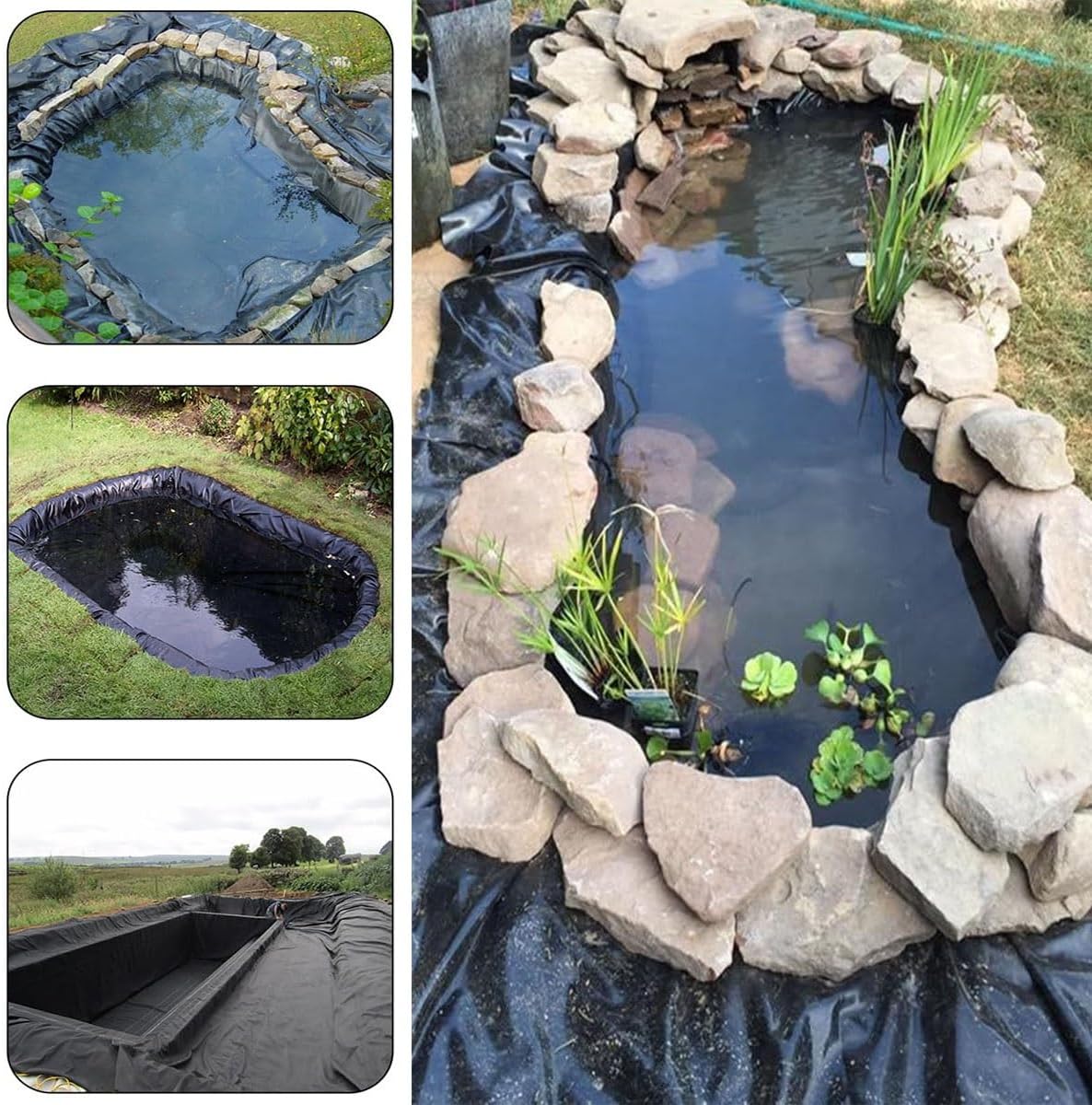 5mil HDPE Flexible Black Pond Liner for Water Garden, Fish Ponds, Waterfall & Stream Fountains, Durable Membrane, 1mx7m (3.3ftx23ft) Size