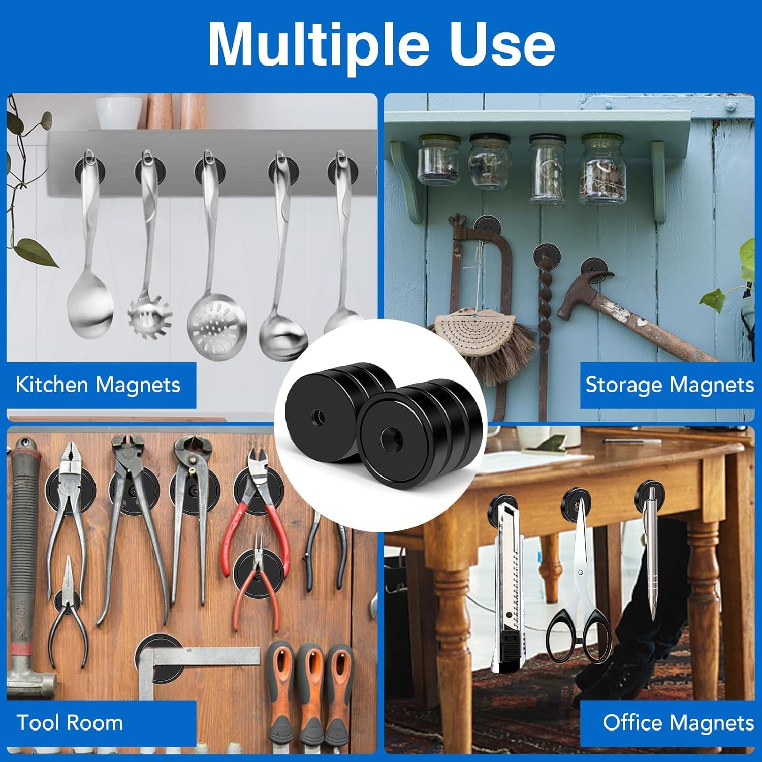 150LB Neodymium Cup Magnets with Countersunk Hole Bundle with 70LB+ Swivel Swing Magnetic Hooks