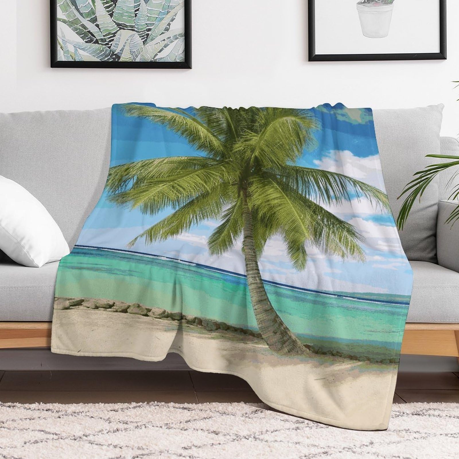 Couverture polaire personnalisée palmier jeté de canapé flanelle douceur 101x127 cm