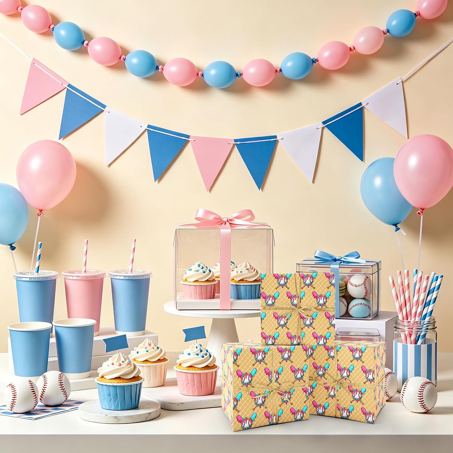 FYSUIMU 6 Sheet Baseball Ice Cream Drip Wrapping Paper,Not Roll image 5