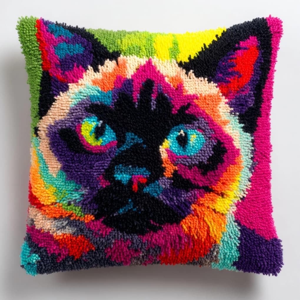 AxiangziK Latch Hook Pillow Kit 17x17in,Siamese cat