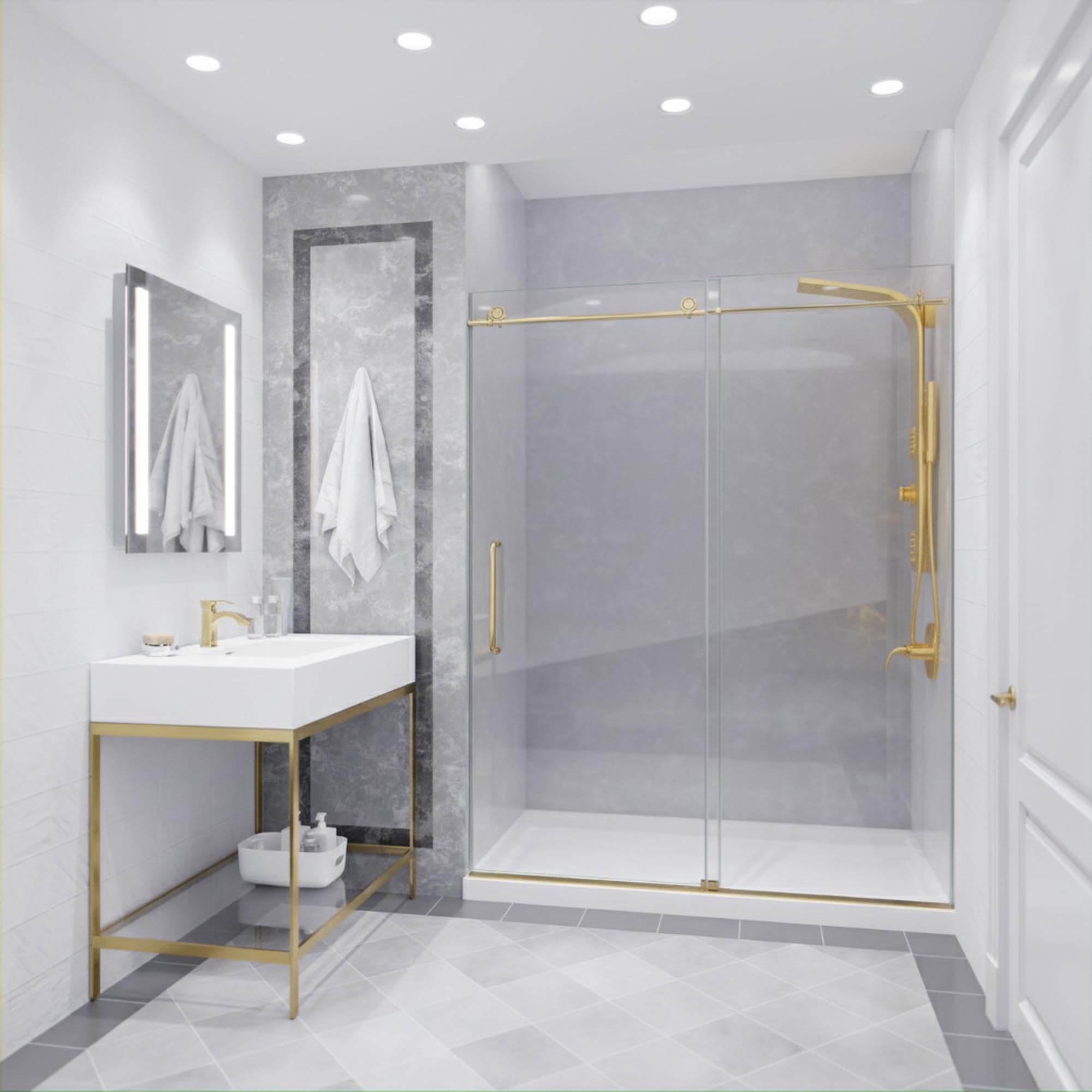 ANZZI 76 x 60 inch Frameless Madam Shower Door in Brushed Gold
