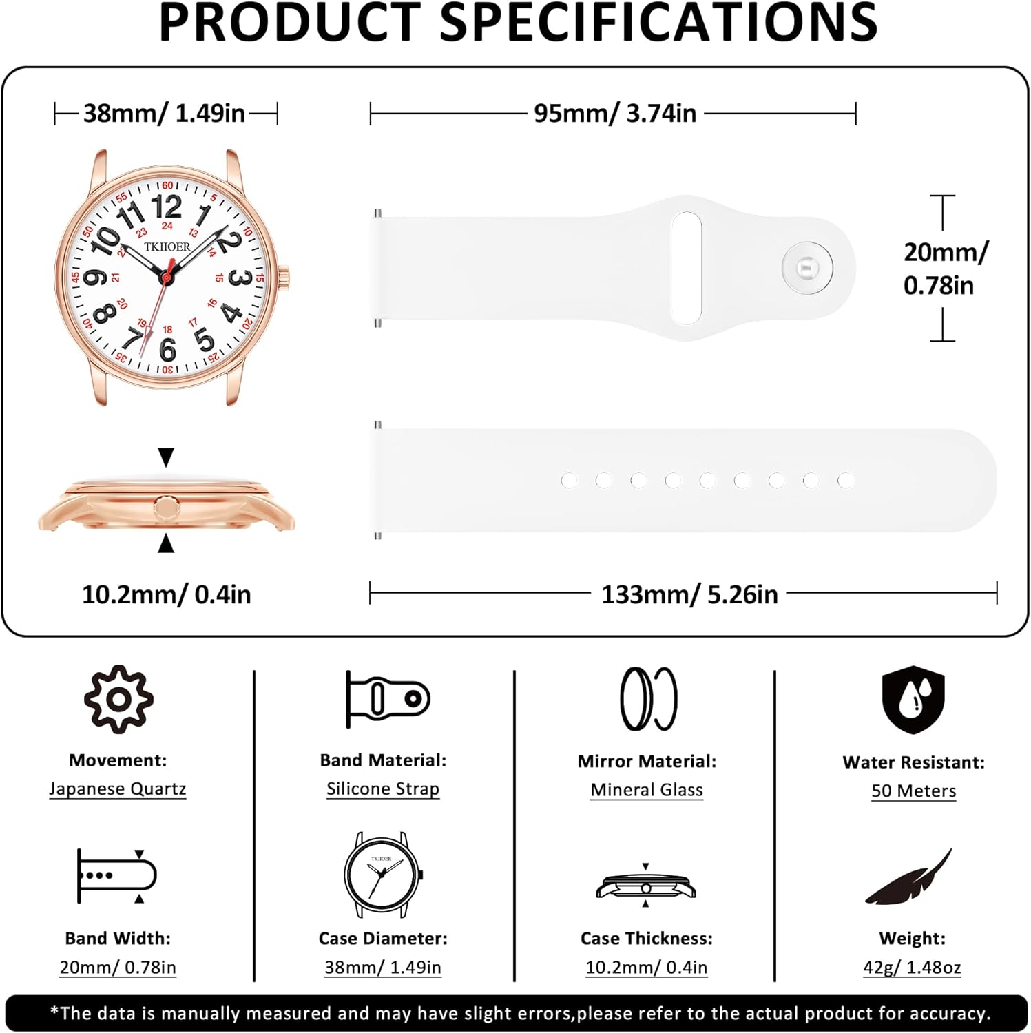 Nurse Watch for Nurse Medical Professionals Students Women Men, 50M Waterproof 12/24 Hour Military Time Luminous Easy Read Dial, Second Hand Watch for Nursing - Image 5