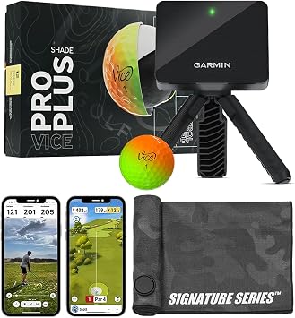 Garmin Approach R10 Portable Golf Launch Monitor with Vice Pro Plus Balls | Practice at Home or on the Driving Range | Track Metrics, Record Video, 43,000+ Courses | with Signature Series Golf Towel