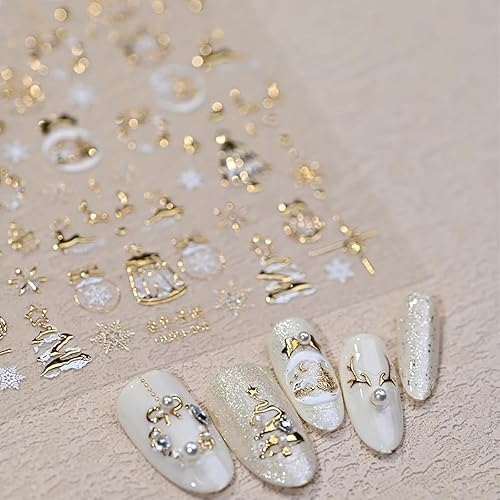 5D Embossed Christmas Nail Art Stickers Gold Crystal Ball Nail