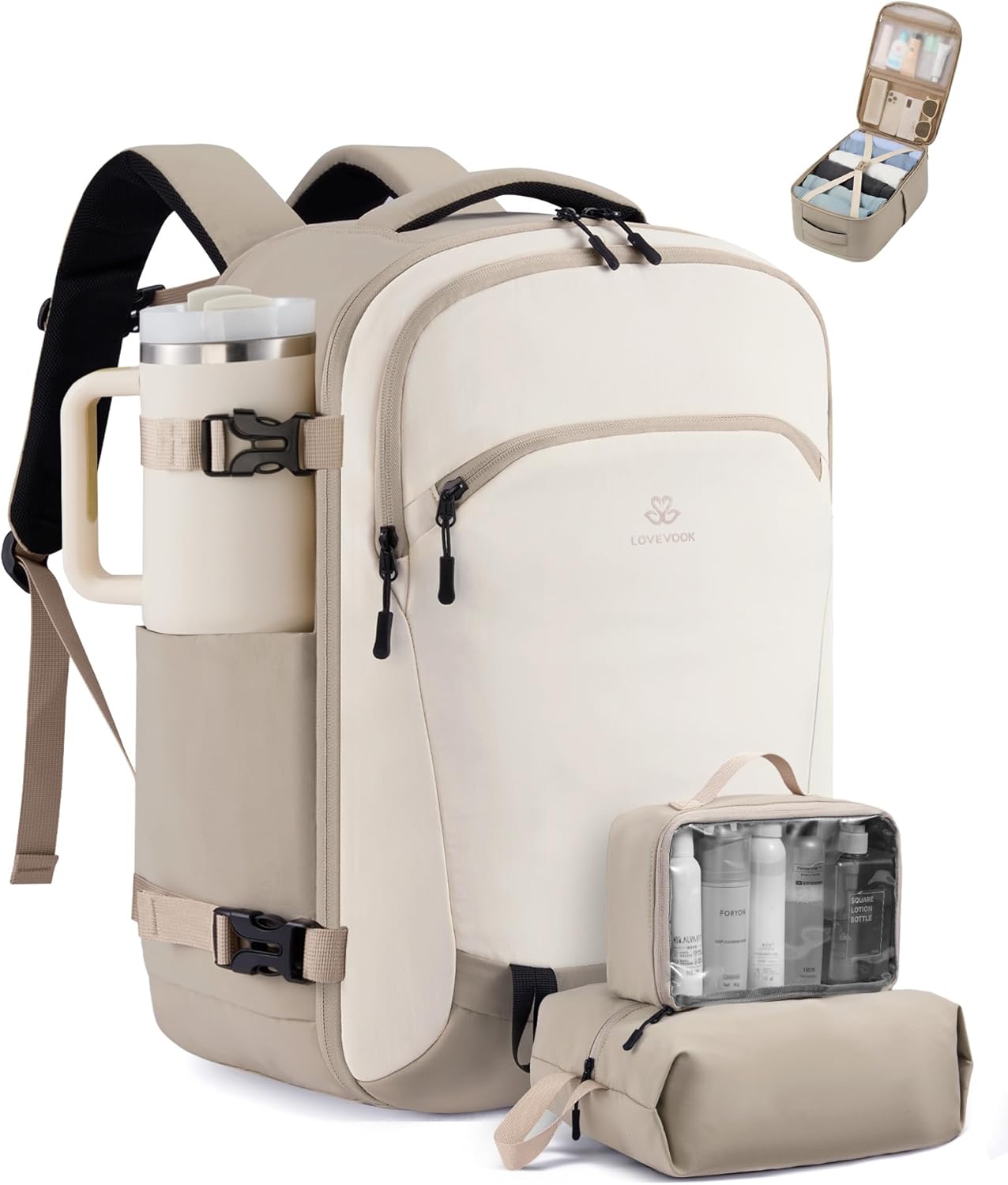 LOVEVOOK Travel Backpack for Women, 42L Airline Approved Carry On Backpack with 2 Packing Cubes, Waterproof Personal Item Travel Bag Fits 17" Laptop, TSA Traveling Essentials Overnight Backpack