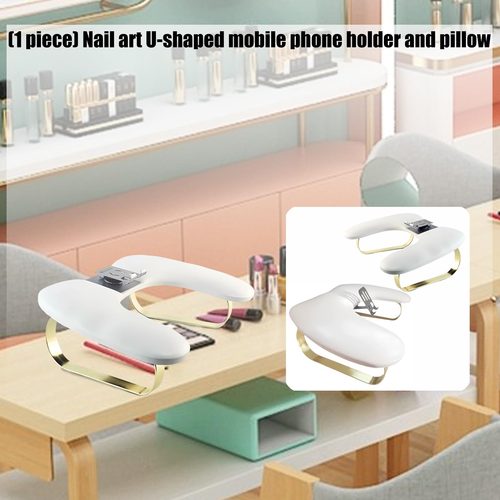Cuscino a forma di U per manicure, anti-affaticamento, per unghie prolungate, con supporto per telefono