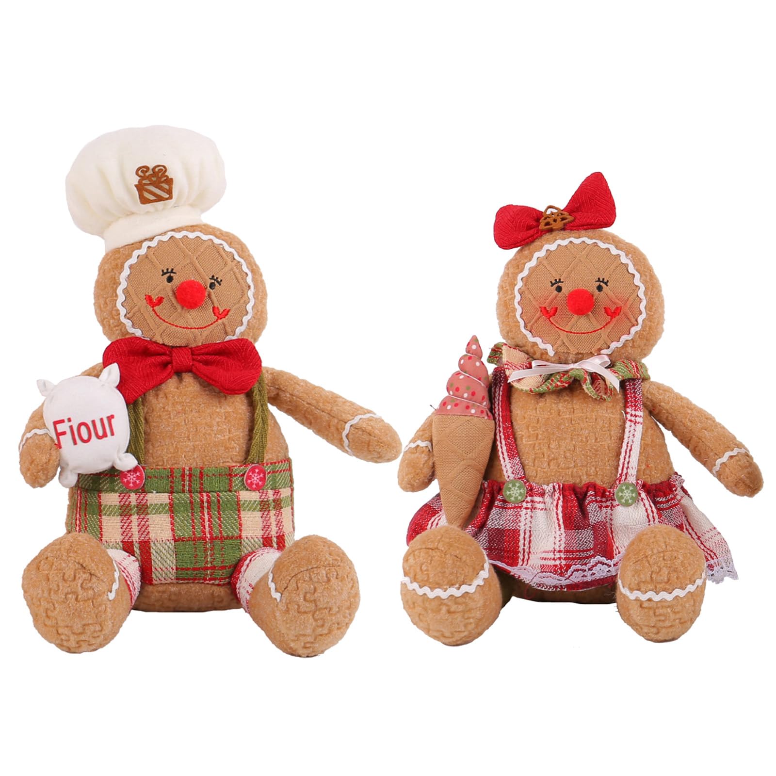 Uqezagpa 2Pcs Christmas Gingerbreads Man Boy Girl Figurine Plush Dolls Set Handmade Stuffed Ornaments Collectible Party