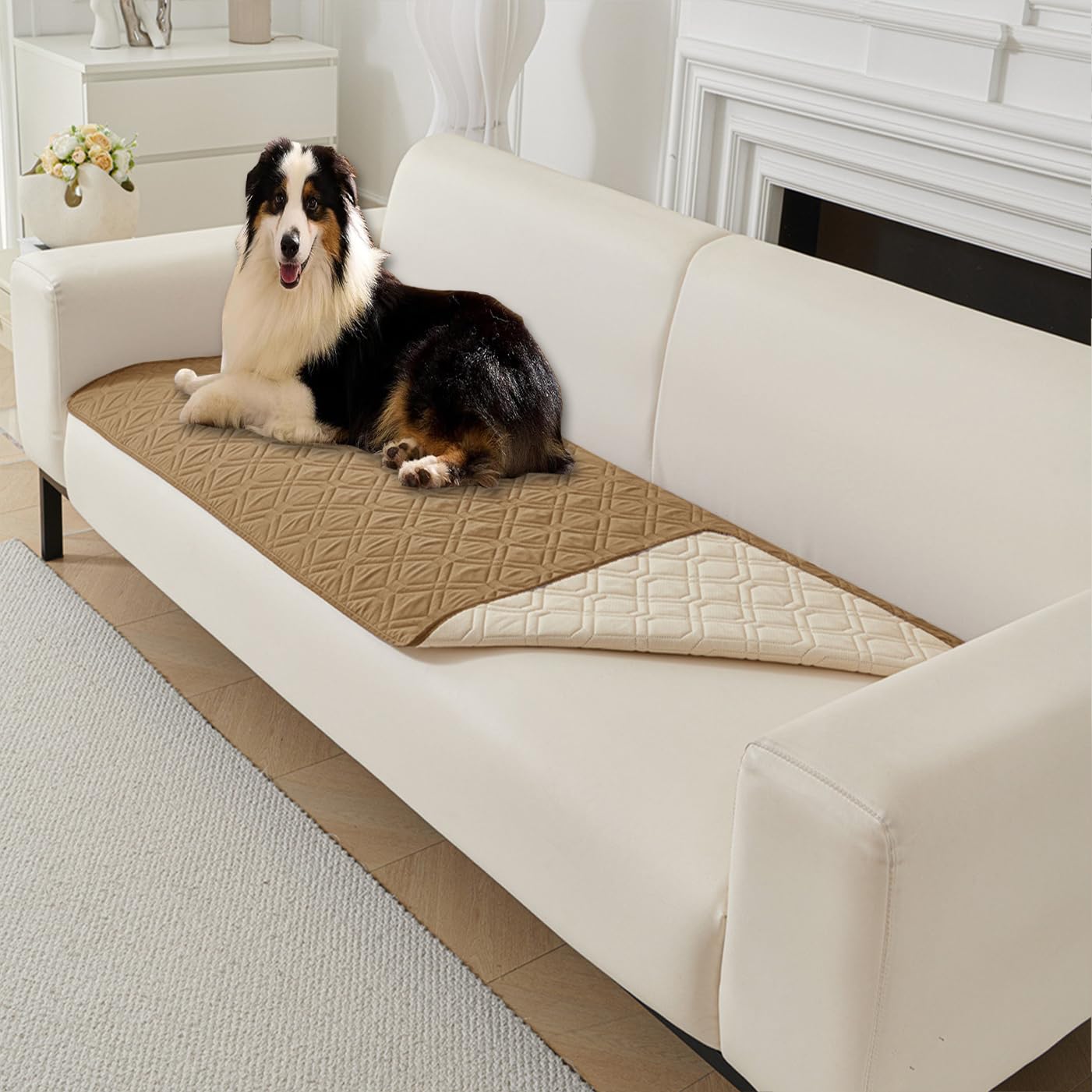 ping bu Extra Large Dog Blanket Non-Slip Pet Blanket for Dogs,Waterproof Washable Dogs Mat Dog Bed Cover,Pet Blankets for Car Sofa Bed Floor (A-Khaki,210 * 305cm)