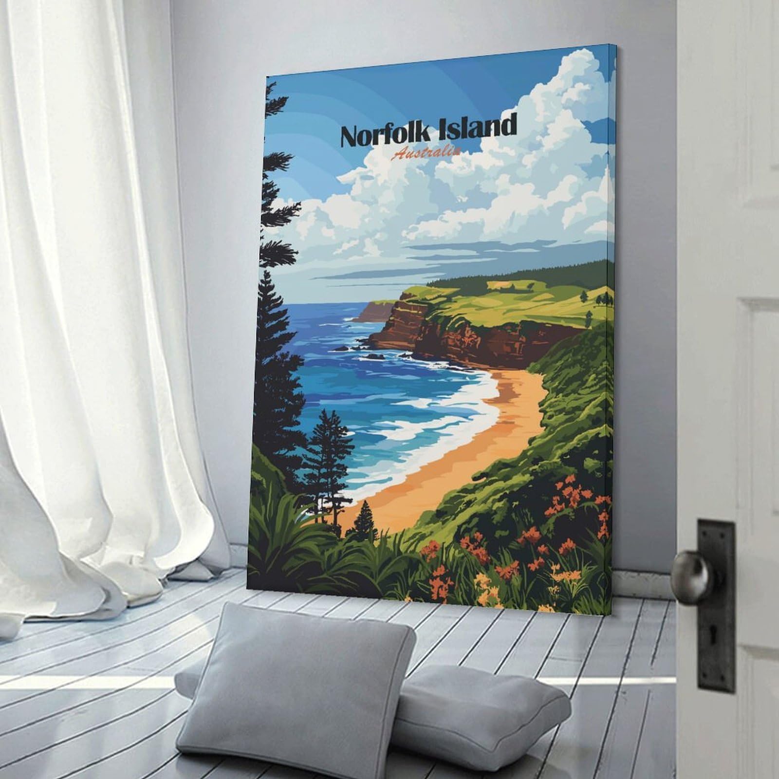 Junmoney Norfolk Island Beach Canvas Wall Art, 12x18inch(30x45cm), for Wall Displays, Bedrooms Or Room Updates, Ideal for Building A Coordinated Art Wall