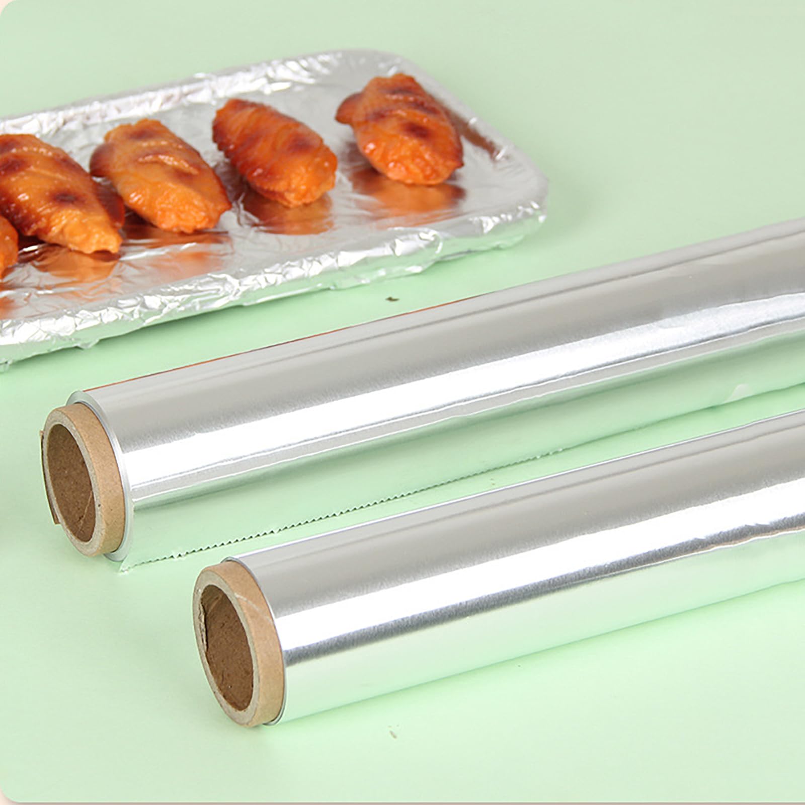 Wytrzymały papier aluminiowy, duża folia na żywność, nieprzywierający papier do pieczenia, do gotowania, pieczenia, owijania żywności, grillowania, przechowywania w domu (rozmiar: 80M, kolor: srebrny