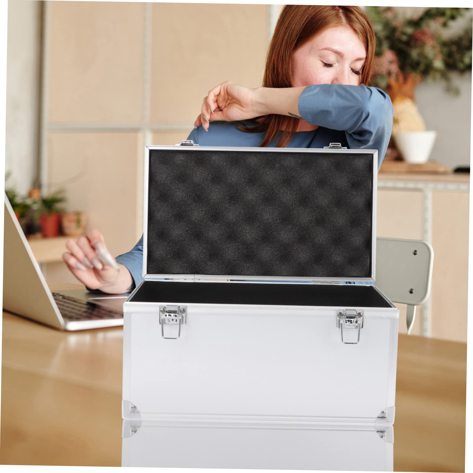 YARNOW Caja De Herramientas Organizador De Botiquin De Primeros Auxilios Seguro Estuche De Almacenamiento Rígido Estuche De Escritorio Botiquín Médico Aleación De Aluminio Maletín Viajar