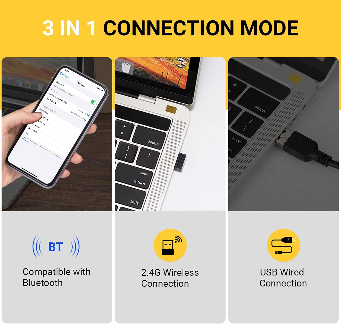 Tera 1D 2D QR Bluetooth Barcode Scanner Wireless Portable Mini Back Clip 2D QR 1D Bar Code Reader with Bluetooth Image Scanning for Android iOS - Image 3