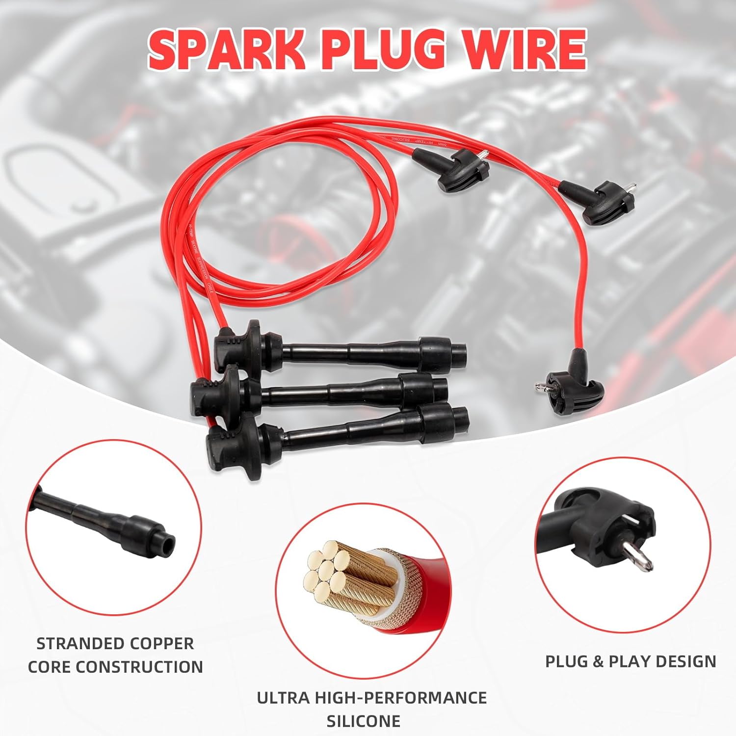 Set of 3 PCS Ignition Spark Plug Wires 19037-20011 7783 RC-TE65 & 6 Iridium Spark Plugs Set Compatible with Toyota Lexus 1996-2001 Camry Sienna Avalon Solara ES300 V6 3.0L