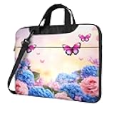 DXTKWL Laptop Bag Case Pink Blue Rose Butterfly Computer Messenger Shoulder Bag Laptop Sleeve Briefcase