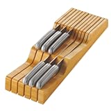In-Drawer Knife Block - Bamboo Knife Drawer Organizer for Kitchen - Fits 5 Long &plus; 6 Short Knives - Store Knives with Blades Pointing Down - Wooden Steak knife Holder without Knives - Chef Gift Idea