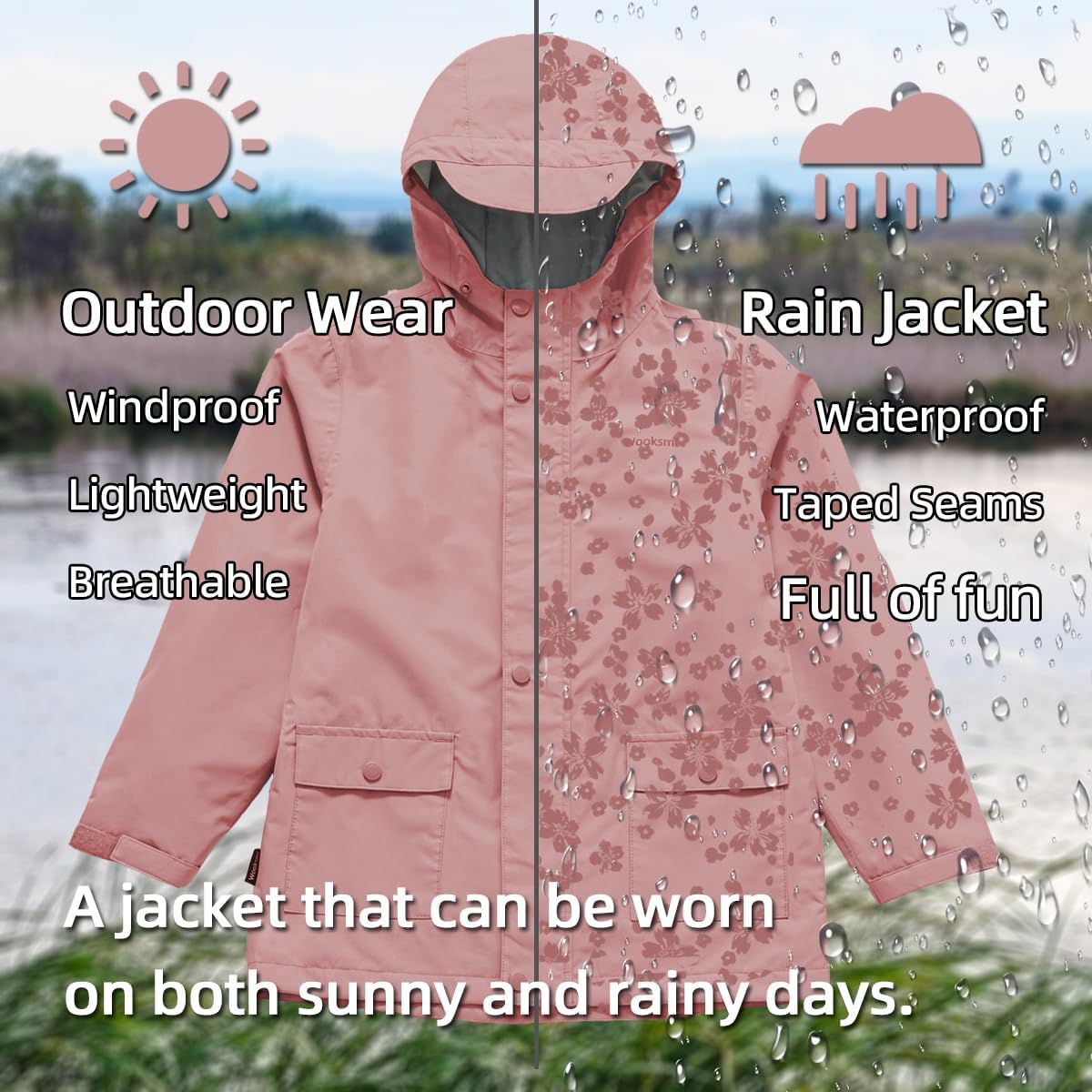 Kids Rain Jacket Boys Girls Lightweight Windbreaker With Hood Cotton Lined Waterproof Coat