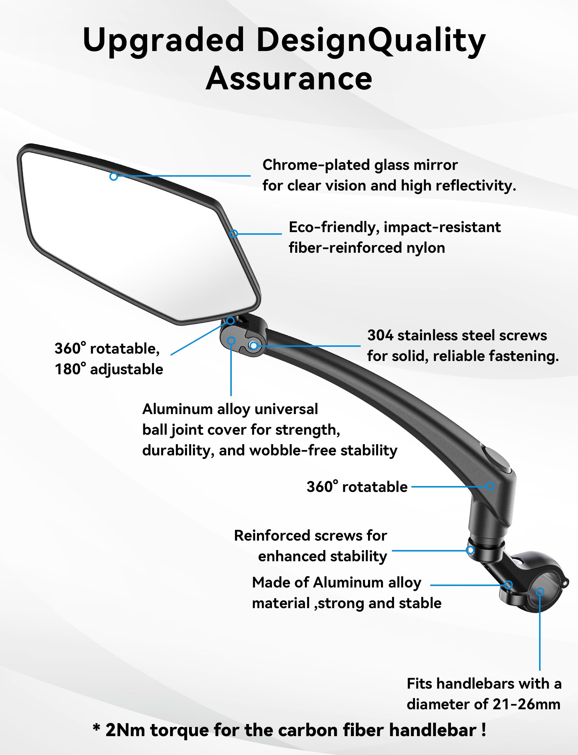 Specchietti per Bicicletta in Coppia, Specchietto per Moto Ripiegabile e Orientabile a 360°, Grande Specchio, Braccio Lungo, Specchietto per Monopattino Elettrico Accessorio per Bicicletta Elettrica