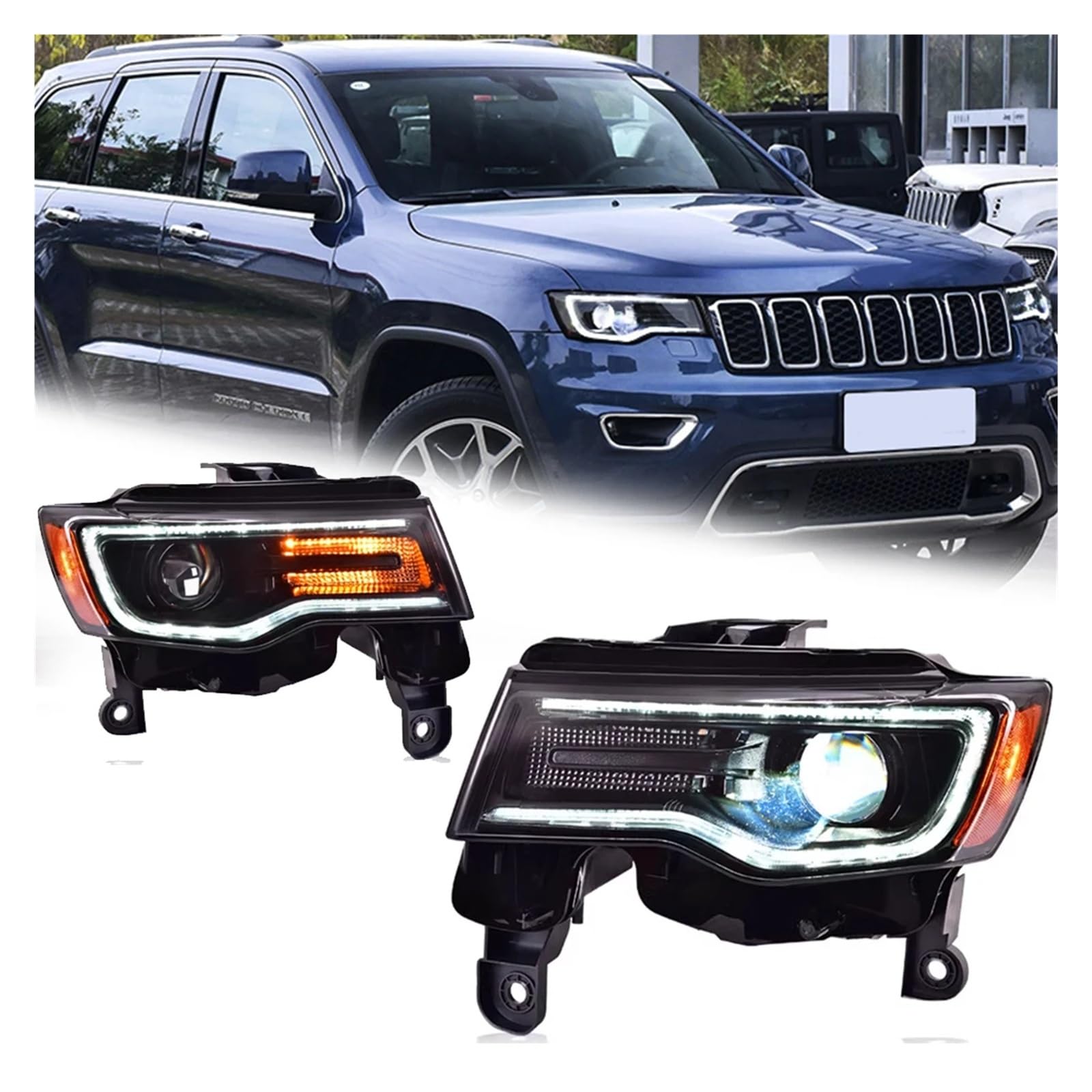 Pasuje do Jeep Grand Cherokee 14-22 Led DRL reflektor samochodowy montaż sygnału akcesoria samochodowe zmodyfikowana lampa reflektory LED(Style A one pair)