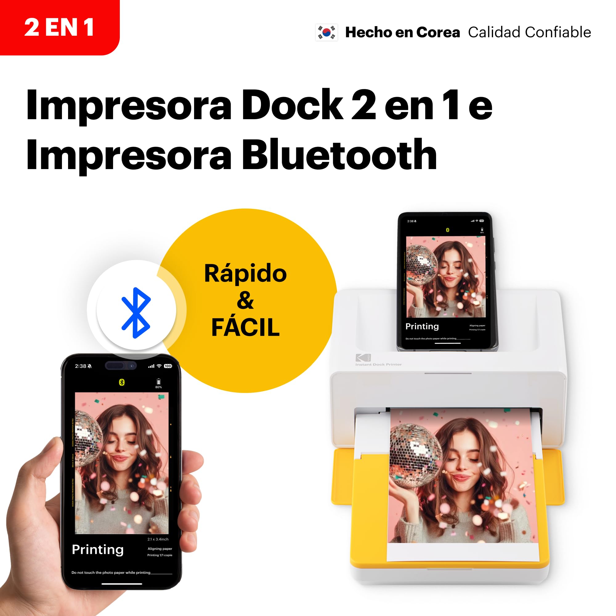 KODAK Dock Plus Impresora Fotográfica 10 x 15 cm, 50 Hojas, Impresora para Smartphone con Base Dock & Bluetooth para iPhone & Android, Impresión en Color Instantánea, Sublimación 4PASS