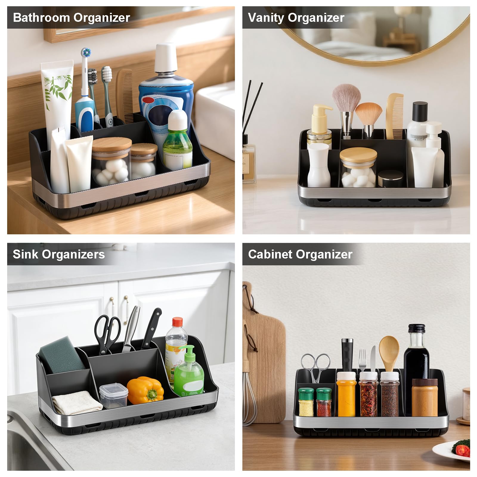 GFWARE Bathroom Organizers and Storage - Detachable 7 Slots Kids Electric Toothbrush and Toothpaste Holde Drainage for Bathroom Accessories Organization Counter Vanity Storage: Black