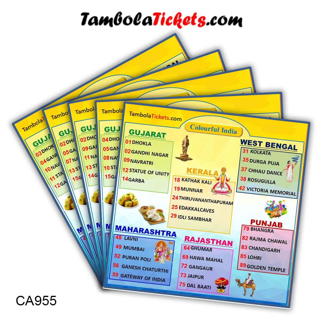 TambolaTickets.com-India Theme Bingo Housie tambola Tickets (Printed on Hard Sheet, Big Size Tickets, 16 Cards) - Image 2 thumbnail