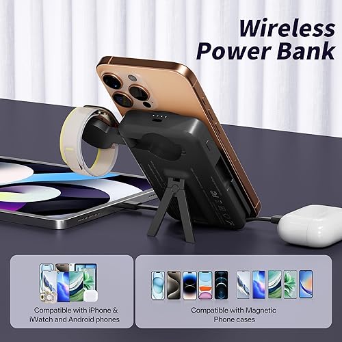 Miniatura 9 de Cargador portátil magnético con cables integrados, estación de carga inalámbrica de carga rápida de 10000 mAh, batería externa, tamaño de bolsillo