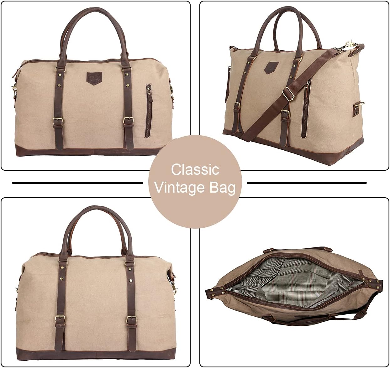 Vintage Crafts Genuine Canvas Leather Duffel Bag | Travel Tote Bag Weekender Gym Overnight Bag for Men and Women | Shoulder Handbag Carry On Duffel Bag