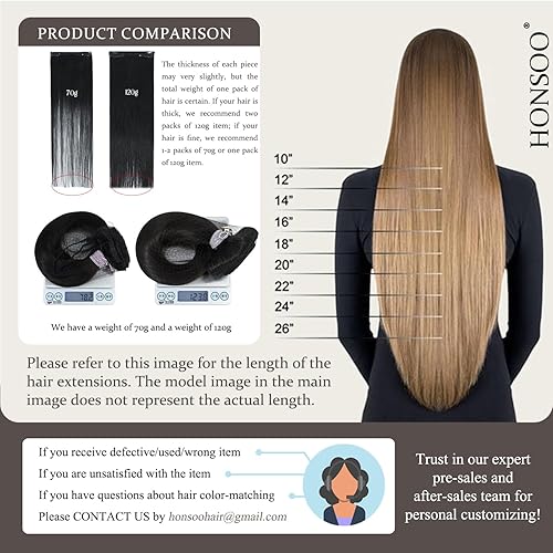 Miniatura 4 de Honsoo Extensiones de cabello Remy con pinzas, color marrón claro a rubio, balayage, 2.47 onzas, 12 pulgadas, 7 unidades, extensiones de cabello real