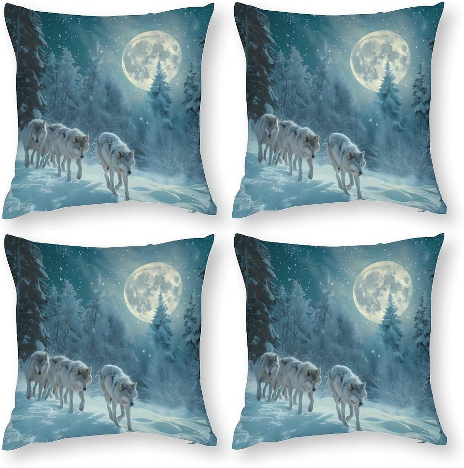 Wolves in The Moonlight Printed Throw Pillow Case 4 Pcs Soft Pillowcases Pillows Covers Sofa Bed Decor 12/14/16/17/18/20/22/24/32 Inches