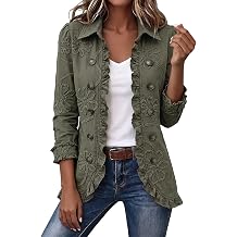 Open Front Jacket For Women Ruffle Trim Long Sleeve Button Down Peplum Coat