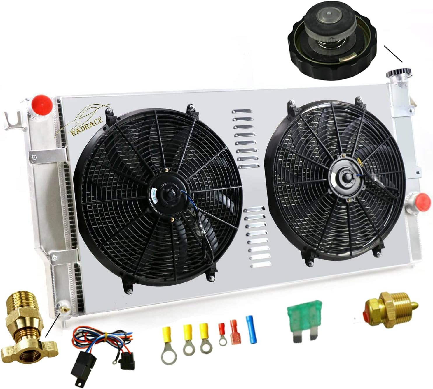 Aluminum Radiator for 1994-2002 Dodge Ram 2500/Ram 3500 5.9L L6 Diesel V8 Gas 1995 1996 1997 1998 1999 2000 2001 Radiators 3 Row Core Shroud Fan Relay