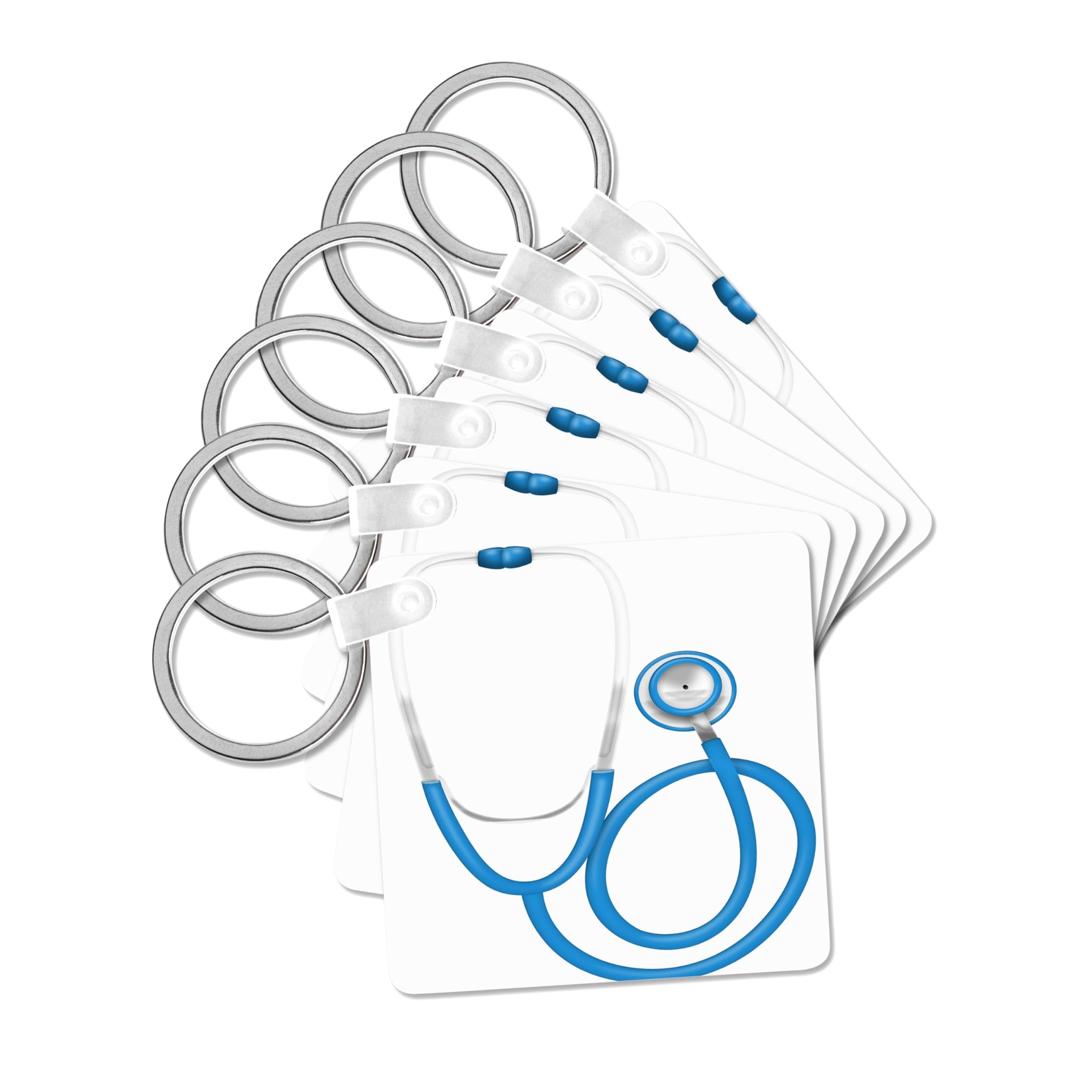 3dRose, Blue and White Stethoscope Illustration, set of 4 Key Chains