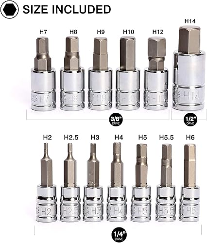 Miniatura 4 de CASOMAN Juego de llaves hexagonales de 13 piezas, métrico, 0.08 pulgadas - 0.55 pulgadas, kit de llaves Allen de acero S2