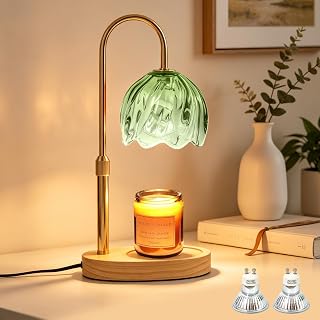 Flower Candle Warmer Lamp with Timer, Dimmable, Adjustable Height | Birthday Gifts for Women, Housewarming Gifts, Glass Shade with 2/4/8H Timer, Fits Most Jar C