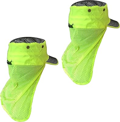 Pack of 2 Pcs Unisex High Visibility Sun Hat UV Ray Reflector with Neck Flap Wide Brim Breathe Hat Cap Adjustable Size (Yellow & Yellow)